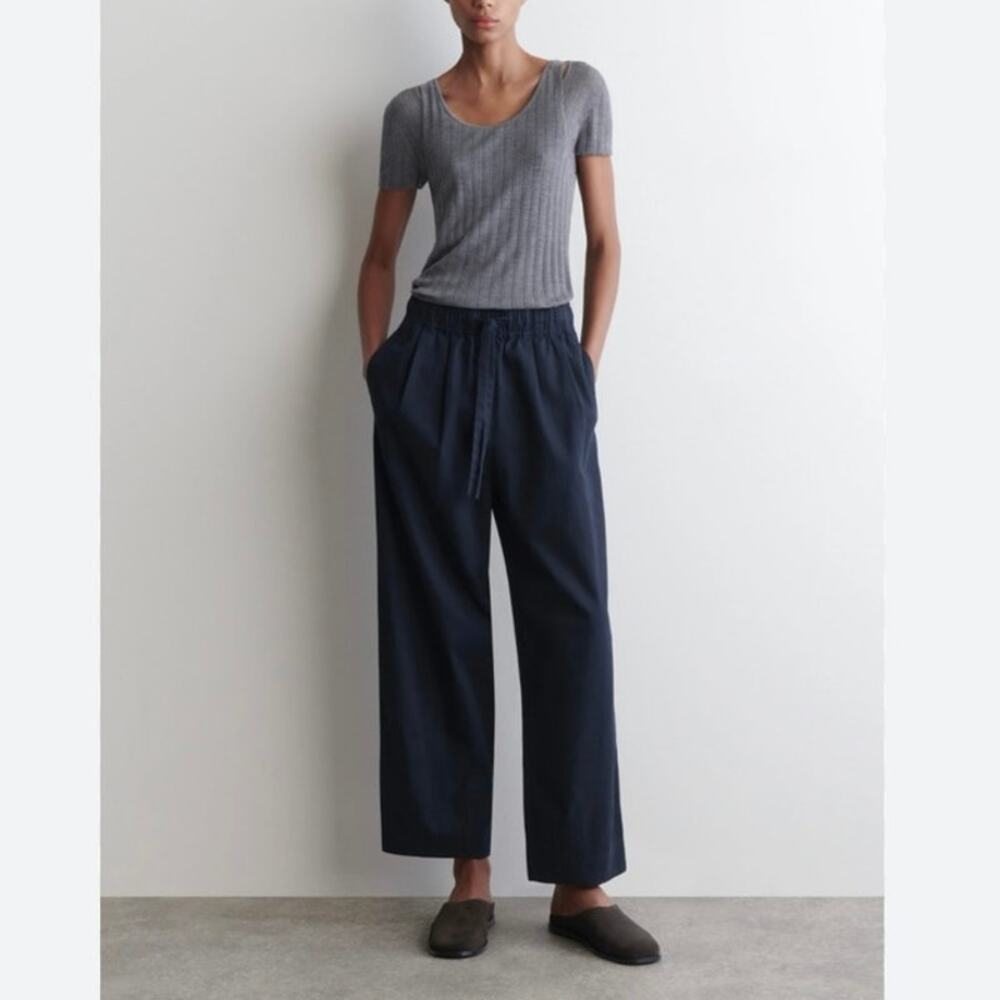 NWOT Women’s COS Cotton Tapered Drawstring Trouser in Navy SZ 10